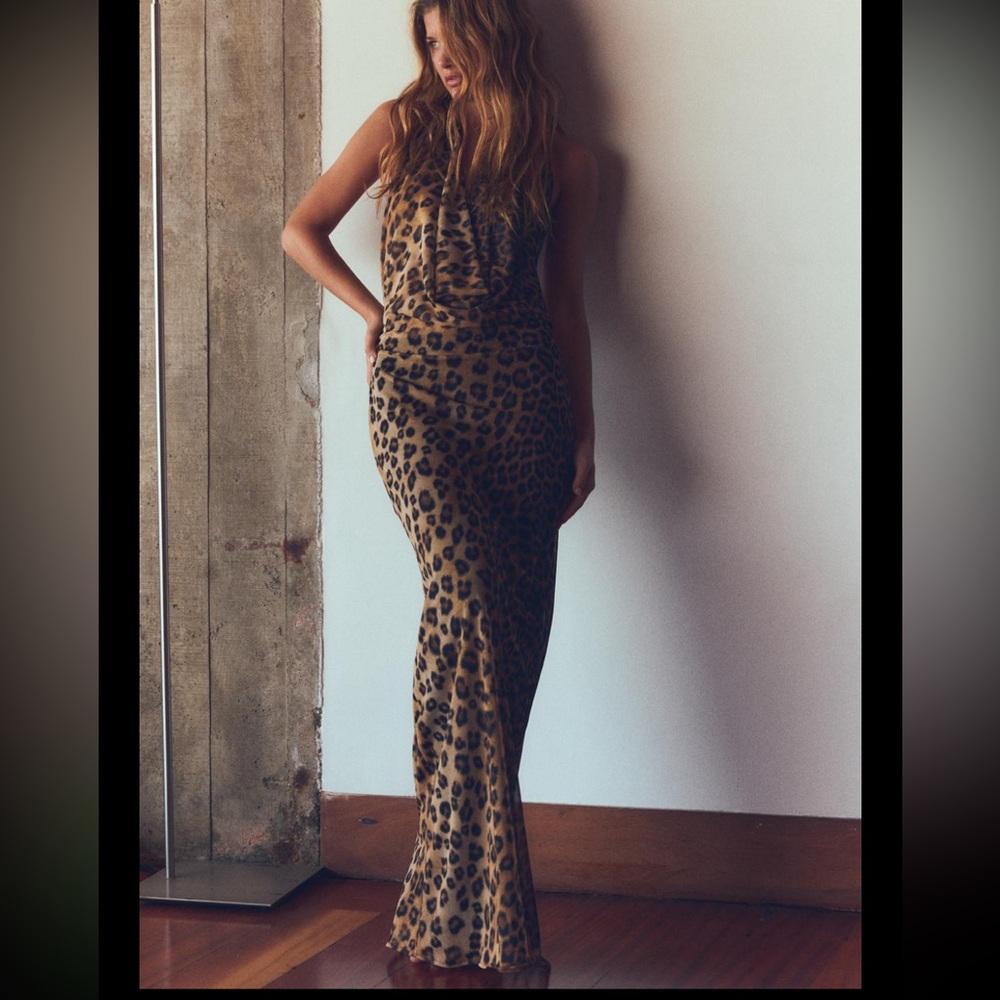ANIMAL PRINT TULLE HALTER DRESS